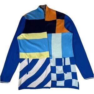 Bold & Bright Multicolor Color Block Open Cardigan Blue Orange White Pockets S/P